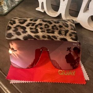 Quay Australia Pink Sunglasses with Leopard Case